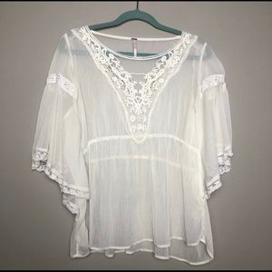 Free People White Lace Kimono Top